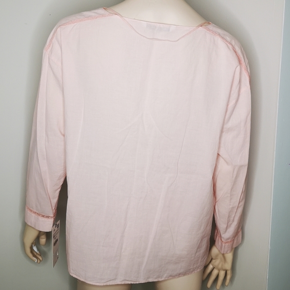 NWT Zara Cotton Pintucked & Lace Collarless Blouse - Picture 4 of 10